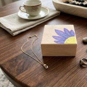 Hand Crafted Purple and Yellow Floral wooden trinket box